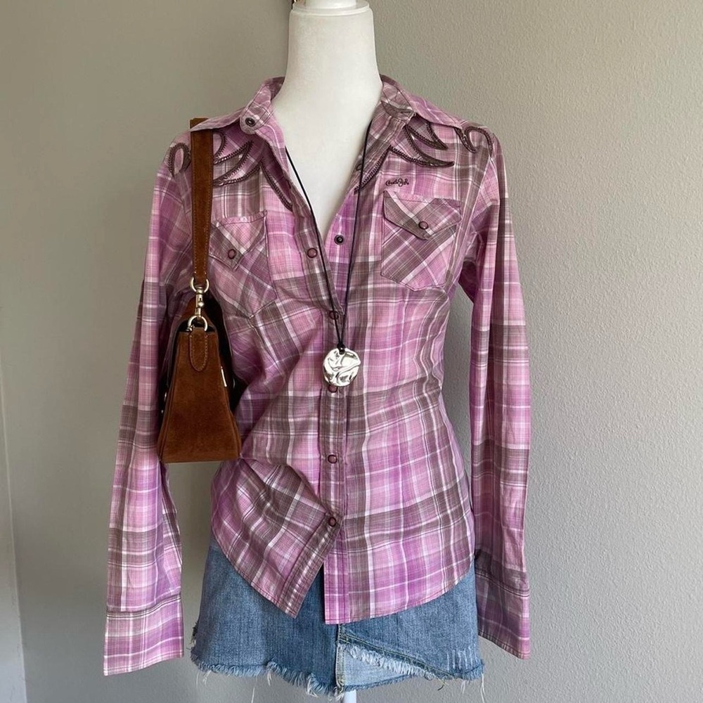 Cruel Girl Pink Plaid Button-Up Shirt Size L